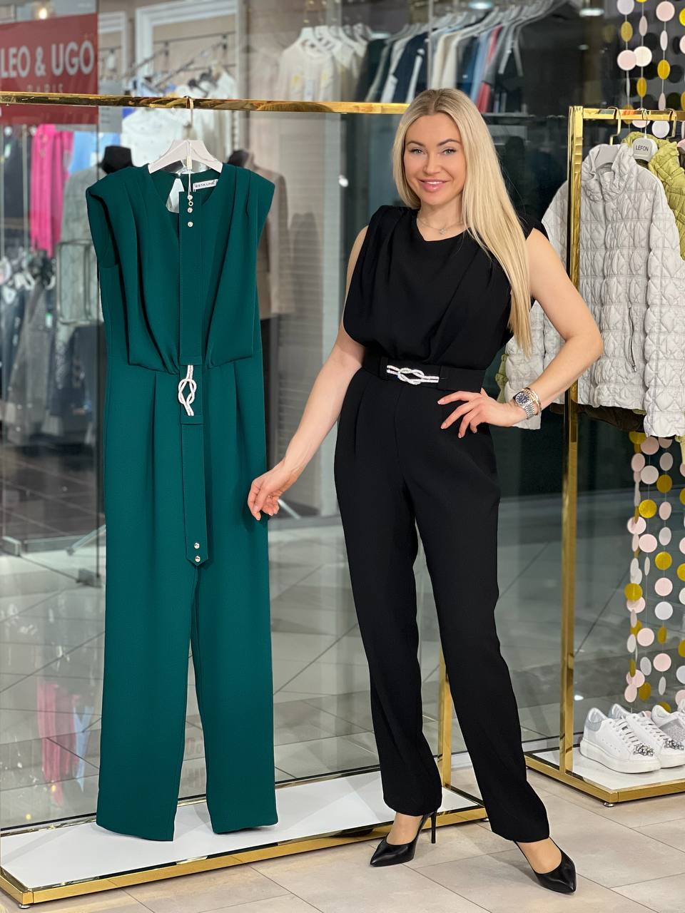 Jumpsuit with rhinestone belt