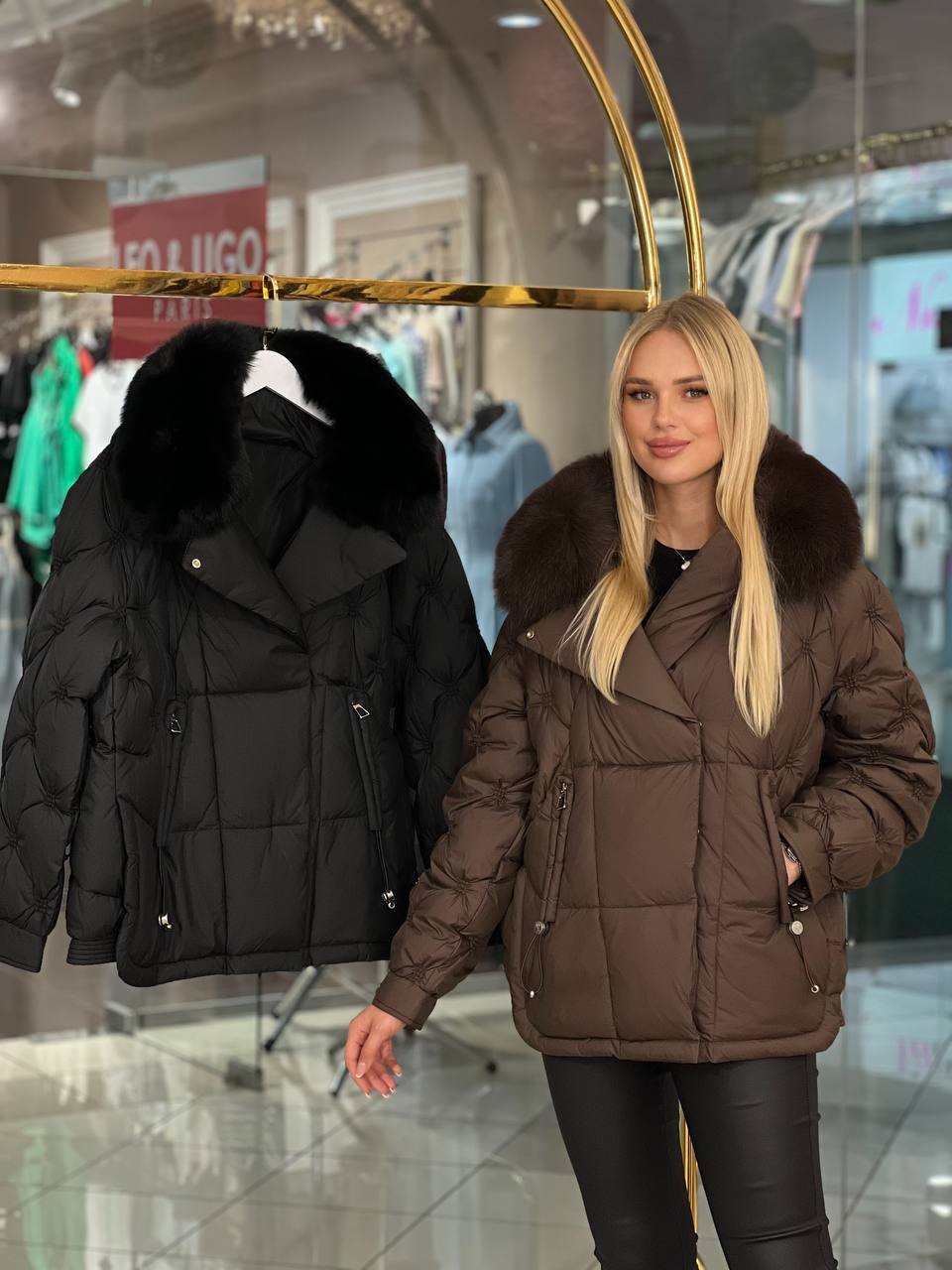 Warm jacket with fluffy fur collar