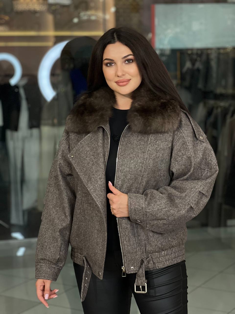 Bomber jacket with belt