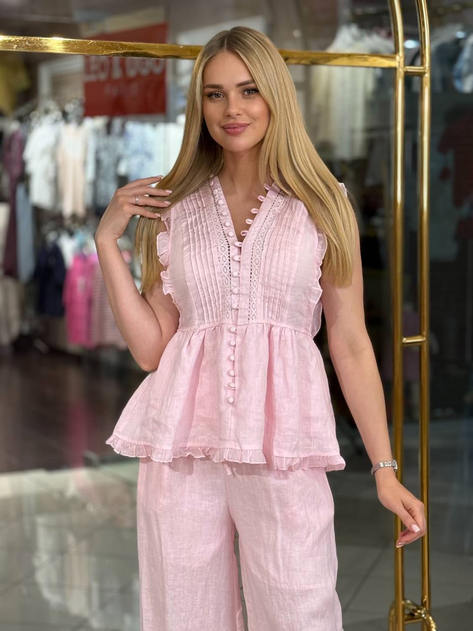 Conjunto de lino con espalda abierta