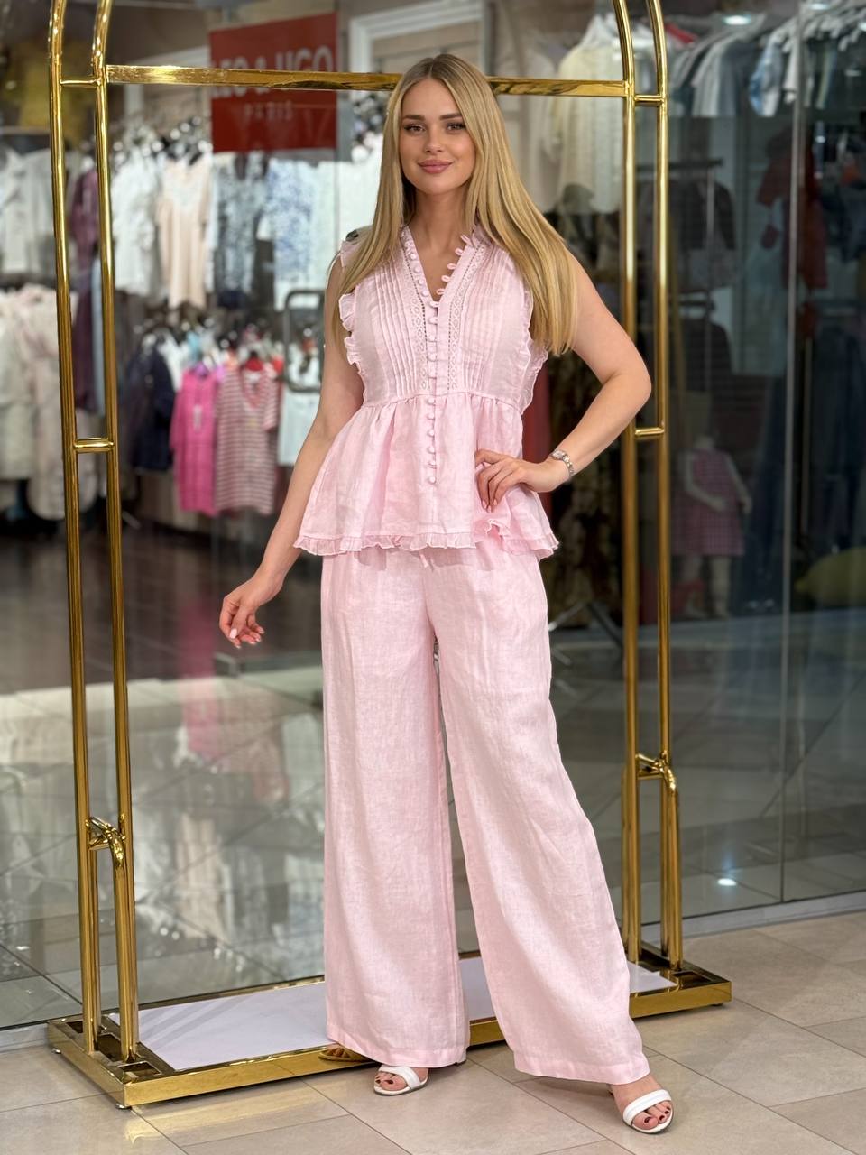 Conjunto de lino con espalda abierta
