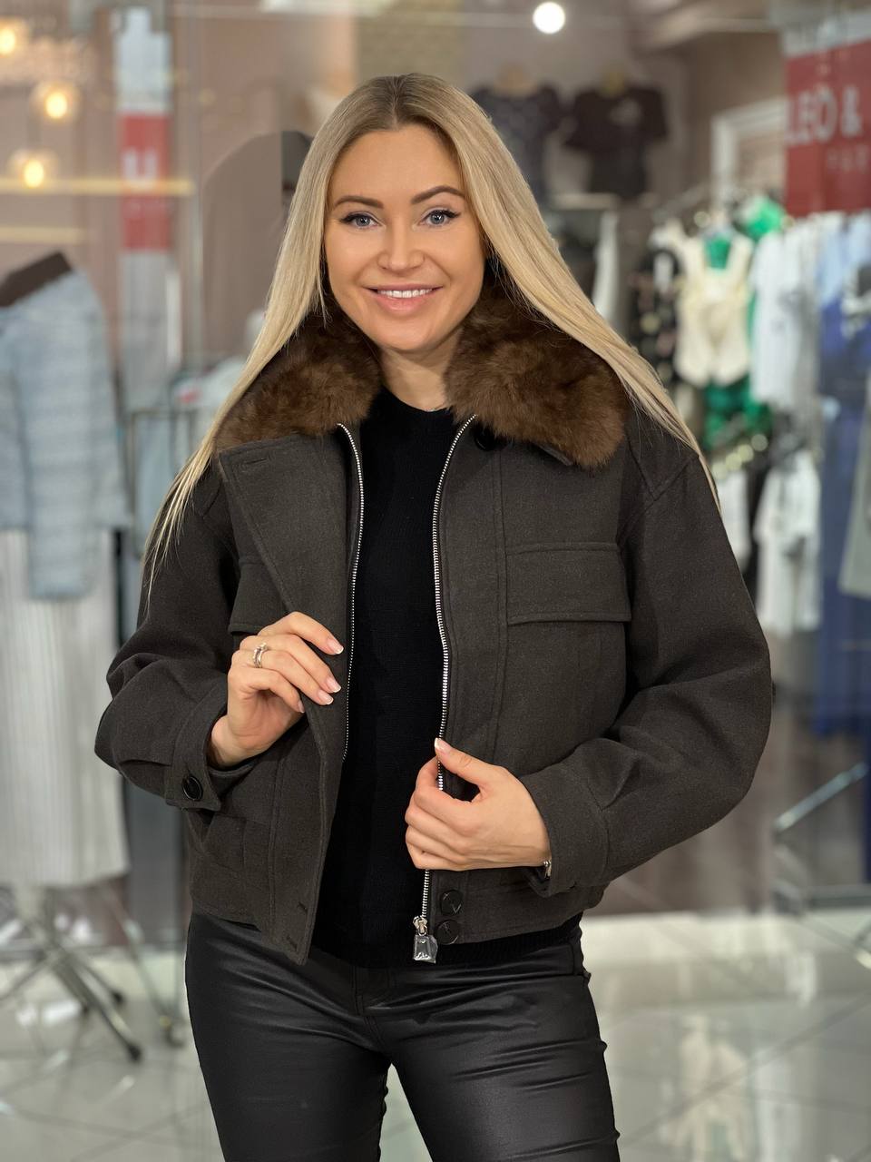 Leather bomber jacket