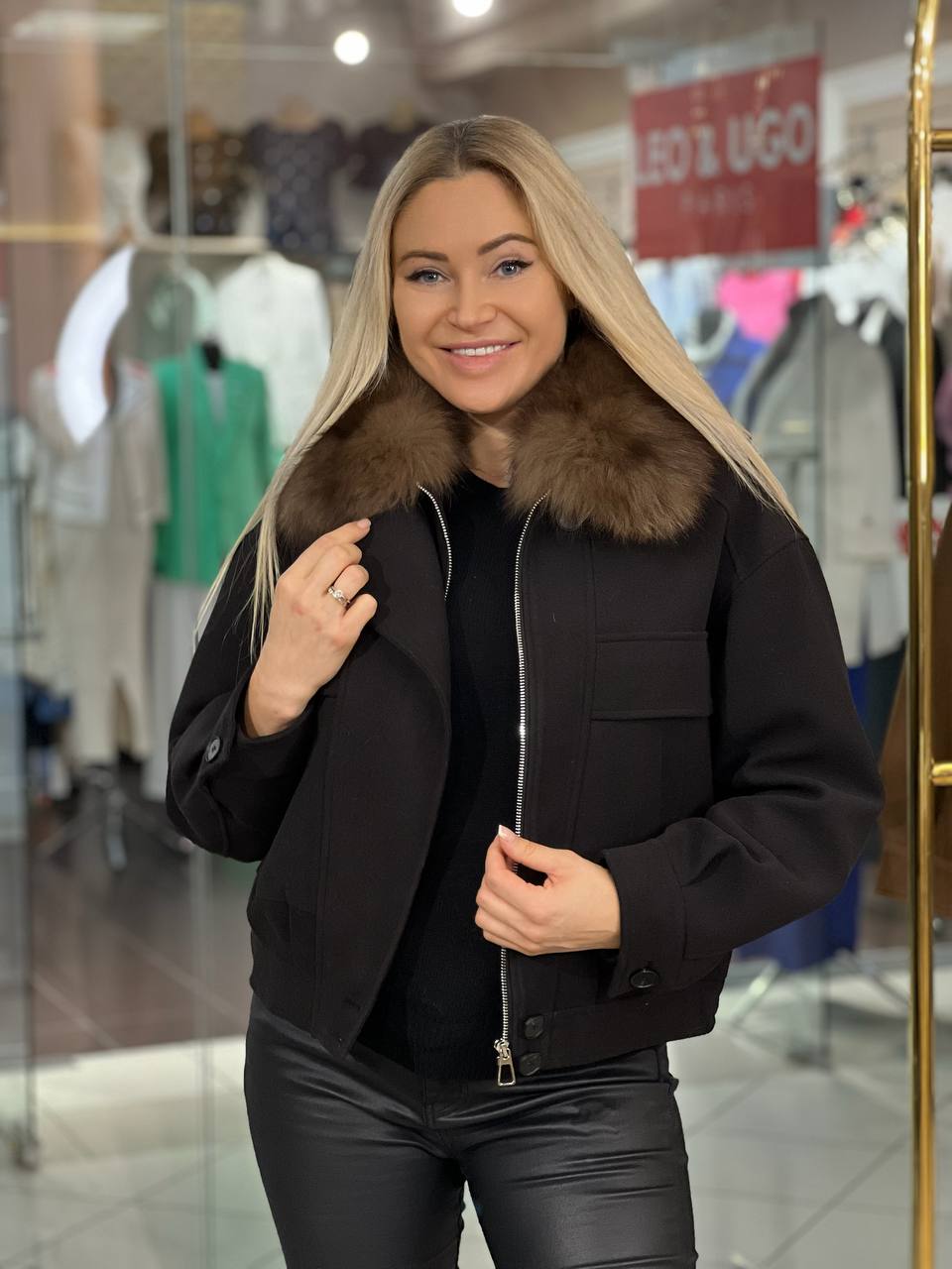 Leather bomber jacket