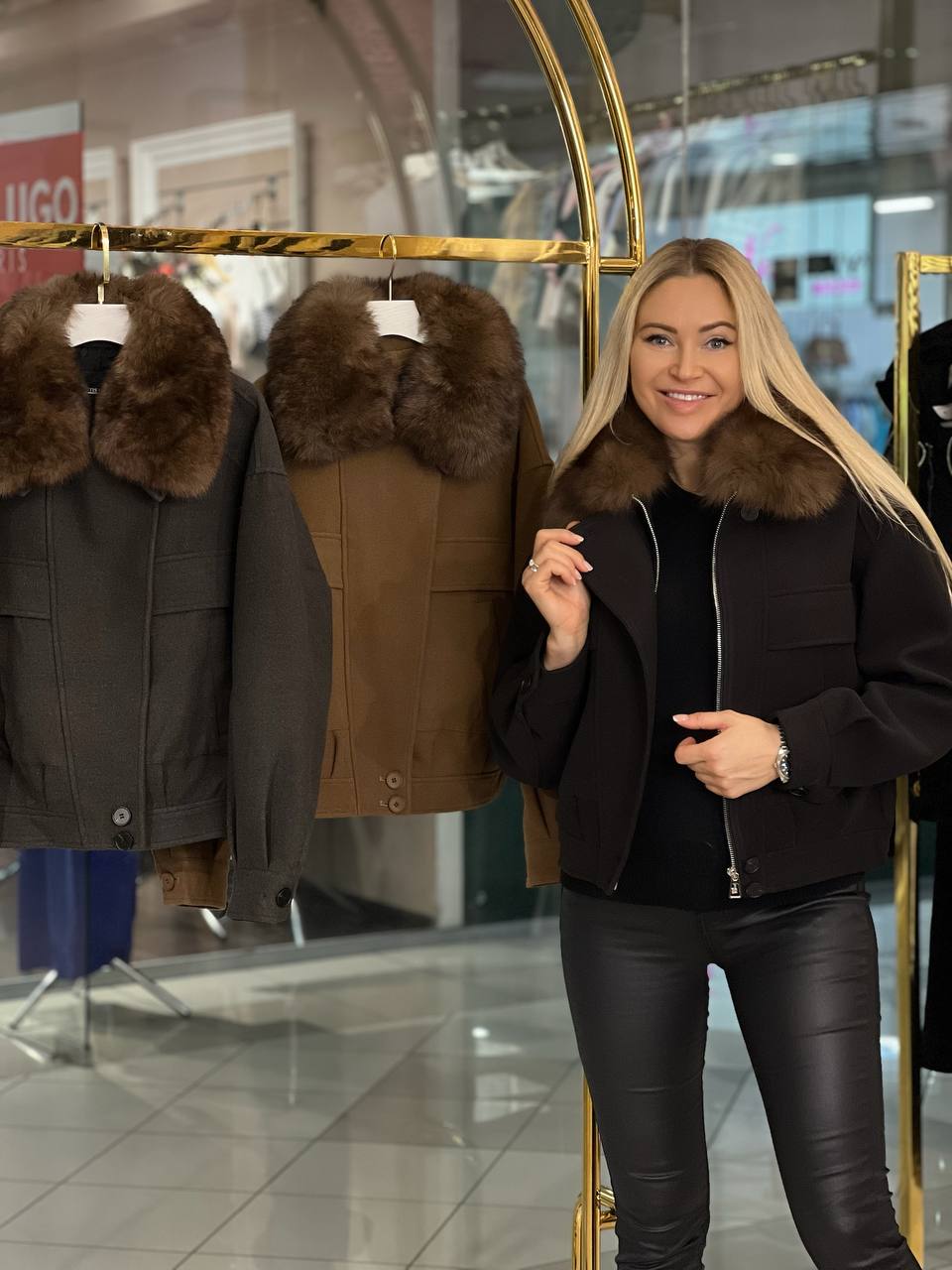 Leather bomber jacket