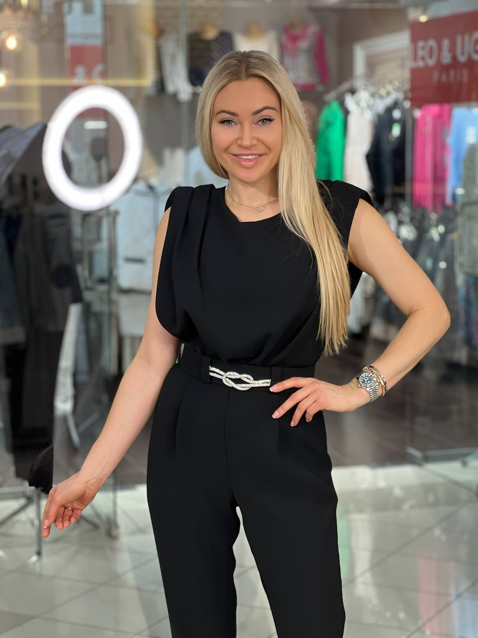 Jumpsuit with rhinestone belt