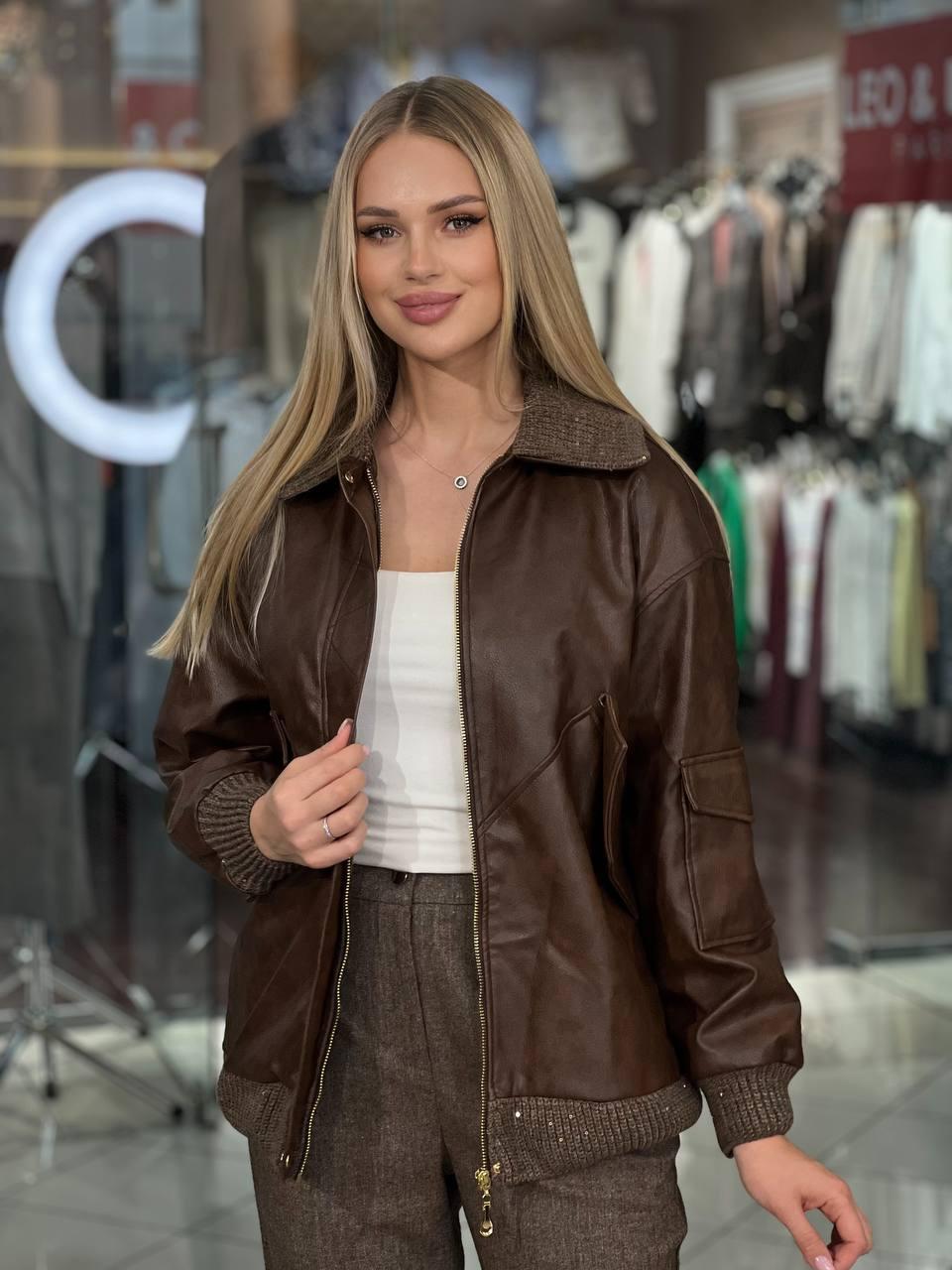 Sequined Leather Bomber Set